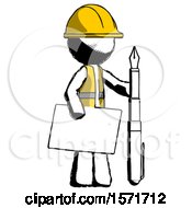 Poster, Art Print Of Ink Construction Worker Contractor Man Holding Large Envelope And Calligraphy Pen