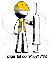 Ink Construction Worker Contractor Man Holding Large Syringe