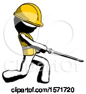 Ink Construction Worker Contractor Man With Ninja Sword Katana Slicing Or Striking Something