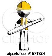 Ink Construction Worker Contractor Man Posing Confidently With Giant Pen
