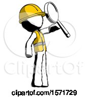 Ink Construction Worker Contractor Man Inspecting With Large Magnifying Glass Facing Up
