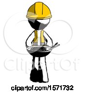 Ink Construction Worker Contractor Man Serving Or Presenting Noodles
