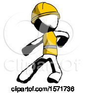 Ink Construction Worker Contractor Man Karate Defense Pose Left
