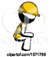 Poster, Art Print Of Ink Construction Worker Contractor Man Squatting Facing Right
