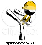 Poster, Art Print Of Ink Construction Worker Contractor Man Ninja Kick Left