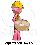 Pink Construction Worker Contractor Man Holding Package To Send Or Recieve In Mail