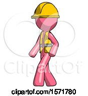 Poster, Art Print Of Pink Construction Worker Contractor Man Man Walking Turned Left Front View