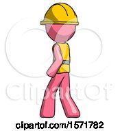 Poster, Art Print Of Pink Construction Worker Contractor Man Walking Away Direction Left View