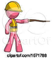 Poster, Art Print Of Pink Construction Worker Contractor Man Pointing With Hiking Stick