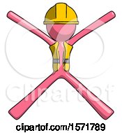 Poster, Art Print Of Pink Construction Worker Contractor Man With Arms And Legs Stretched Out