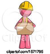 Pink Construction Worker Contractor Man Holding Box Sent Or Arriving In Mail