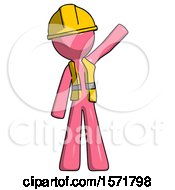 Poster, Art Print Of Pink Construction Worker Contractor Man Waving Emphatically With Left Arm