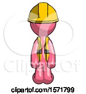 Pink Construction Worker Contractor Man Kneeling Front Pose