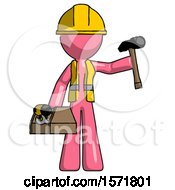 Poster, Art Print Of Pink Construction Worker Contractor Man Holding Tools And Toolchest Ready To Work