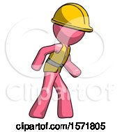 Poster, Art Print Of Pink Construction Worker Contractor Man Suspense Action Pose Facing Right