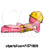 Poster, Art Print Of Pink Construction Worker Contractor Man Reclined On Side