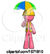 Poster, Art Print Of Pink Construction Worker Contractor Man Holding Umbrella Rainbow Colored
