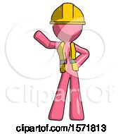Pink Construction Worker Contractor Man Waving Right Arm With Hand On Hip