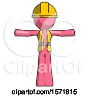 Poster, Art Print Of Pink Construction Worker Contractor Man T-Pose Arms Up Standing