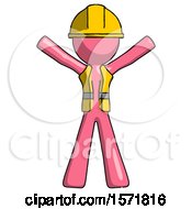 Poster, Art Print Of Pink Construction Worker Contractor Man Surprise Pose Arms And Legs Out