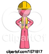 Poster, Art Print Of Pink Construction Worker Contractor Man Hands On Hips