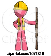 Poster, Art Print Of Pink Construction Worker Contractor Man Holding Staff Or Bo Staff