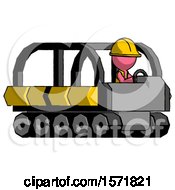 Poster, Art Print Of Pink Construction Worker Contractor Man Driving Amphibious Tracked Vehicle Side Angle View