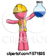 Poster, Art Print Of Pink Construction Worker Contractor Man Holding Large Round Flask Or Beaker