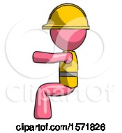 Poster, Art Print Of Pink Construction Worker Contractor Man Sitting Or Driving Position