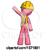 Poster, Art Print Of Pink Construction Worker Contractor Man Waving Emphatically With Right Arm