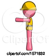 Poster, Art Print Of Pink Construction Worker Contractor Man Pointing Left