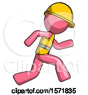 Poster, Art Print Of Pink Construction Worker Contractor Man Running Fast Right