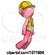Poster, Art Print Of Pink Construction Worker Contractor Man Floating Through Air Right