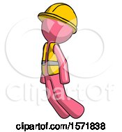 Poster, Art Print Of Pink Construction Worker Contractor Man Floating Through Air Left