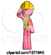 Poster, Art Print Of Pink Construction Worker Contractor Man Soldier Salute Pose