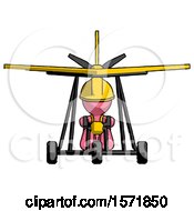 Poster, Art Print Of Pink Construction Worker Contractor Man In Ultralight Aircraft Front View