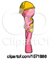 Poster, Art Print Of Pink Construction Worker Contractor Man Thinking Wondering Or Pondering