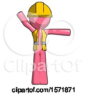 Poster, Art Print Of Pink Construction Worker Contractor Man Directing Traffic Right
