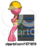 Poster, Art Print Of Pink Construction Worker Contractor Man Resting Against Server Rack