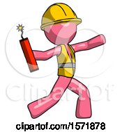 Poster, Art Print Of Pink Construction Worker Contractor Man Throwing Dynamite