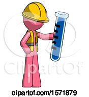 Poster, Art Print Of Pink Construction Worker Contractor Man Holding Large Test Tube