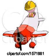 Poster, Art Print Of Pink Construction Worker Contractor Man In Geebee Stunt Plane Descending Front Angle View