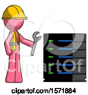 Poster, Art Print Of Pink Construction Worker Contractor Man Server Administrator Doing Repairs