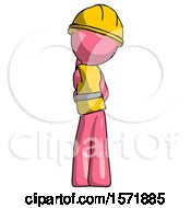 Pink Construction Worker Contractor Man Thinking Wondering Or Pondering Rear View
