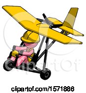 Poster, Art Print Of Pink Construction Worker Contractor Man In Ultralight Aircraft Top Side View