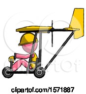 Poster, Art Print Of Pink Construction Worker Contractor Man In Ultralight Aircraft Side View