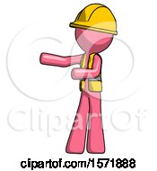 Poster, Art Print Of Pink Construction Worker Contractor Man Presenting Something To His Right