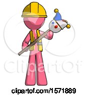 Poster, Art Print Of Pink Construction Worker Contractor Man Holding Jester Diagonally