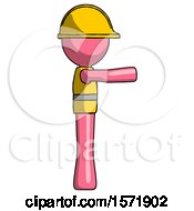 Poster, Art Print Of Pink Construction Worker Contractor Man Pointing Right