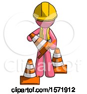 Poster, Art Print Of Pink Construction Worker Contractor Man Holding A Traffic Cone
